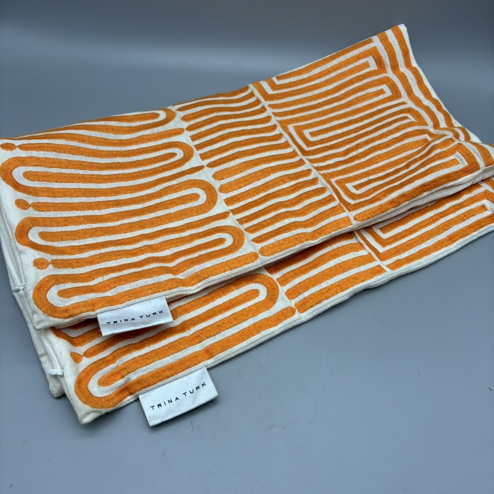 Trina Turk Throw Pillow Cover (No Insert) Orange Geometric 18"x18" Set Of 2